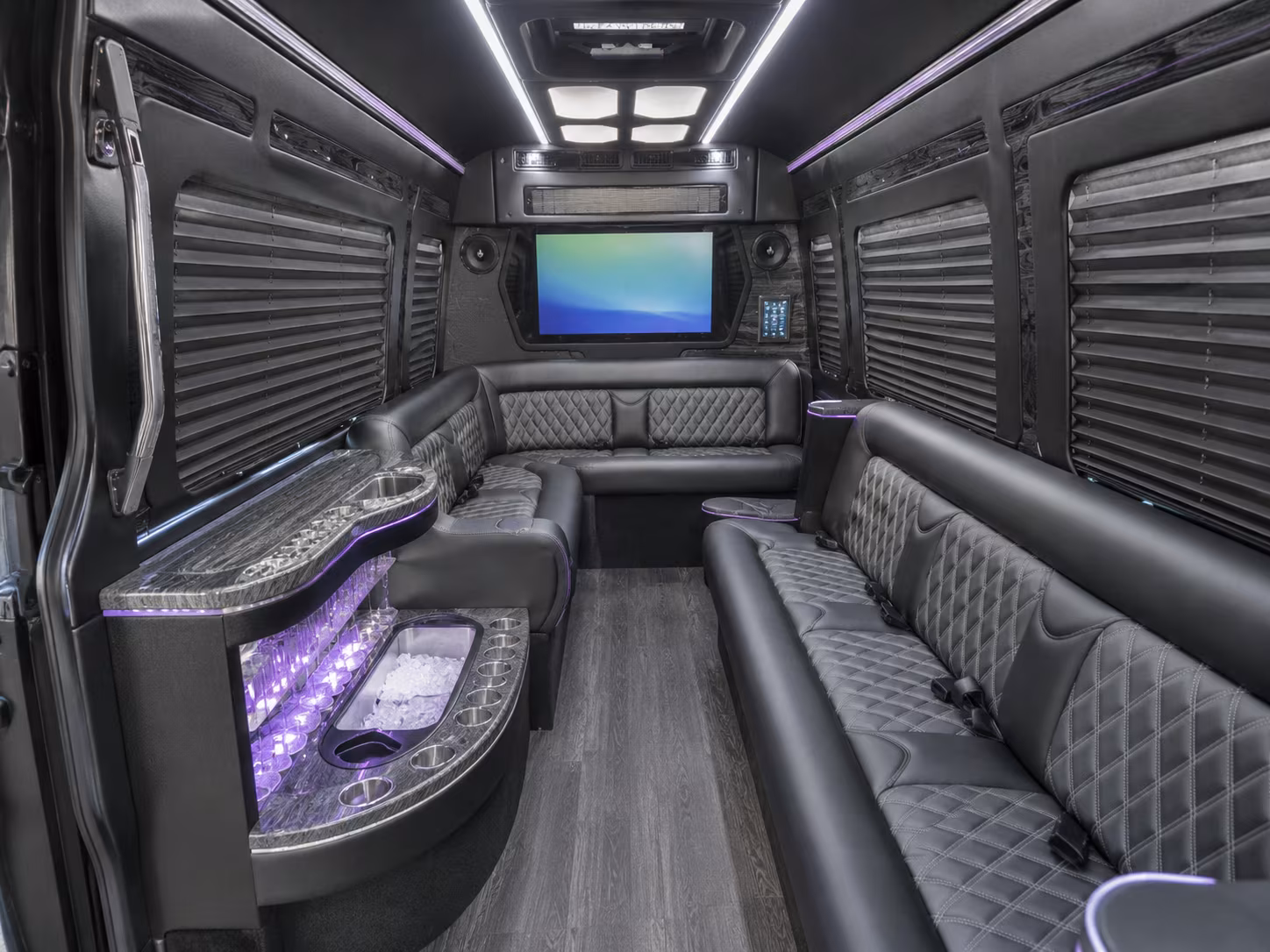 shoreline 28 passenger party bus interior