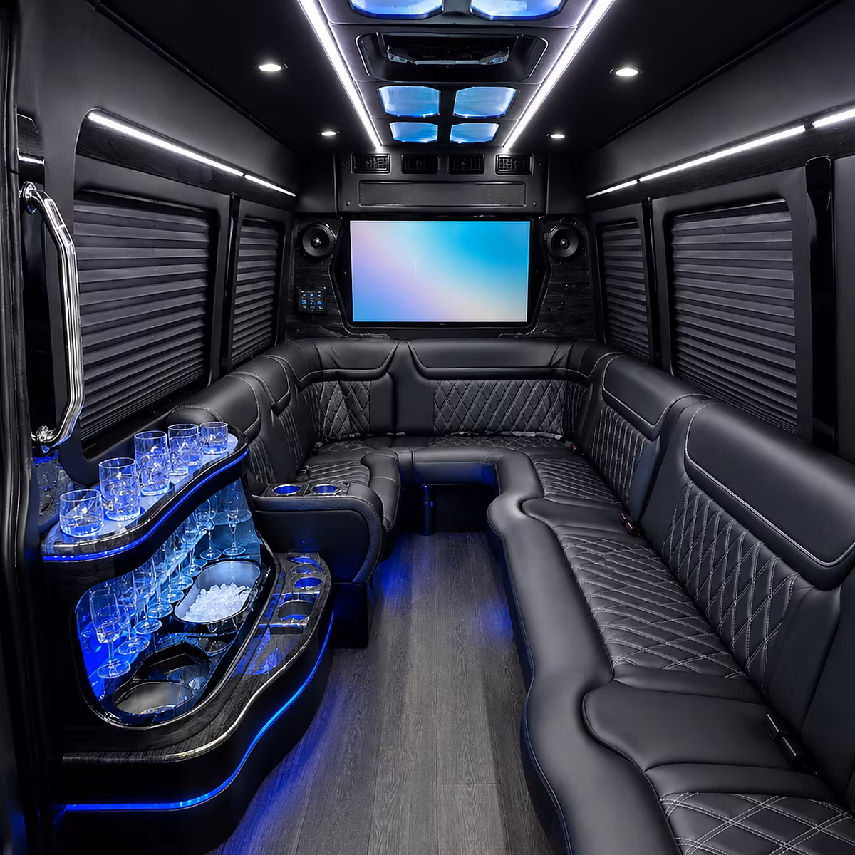 shoreline party bus rental interior